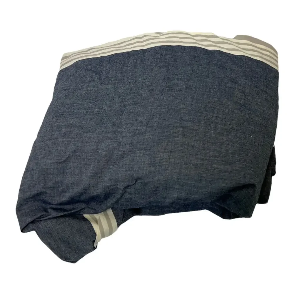 Pottery Barn‎ Duvet Cover Beachstone Slate Blue Cream Stripe F/Q Cotton 90